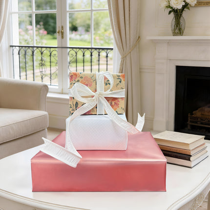 30" x 10' Wrapping Paper-Kraft Water Color Painting Flora & Matte Pink & White Pearl Quilted Textured | 3 Rolls