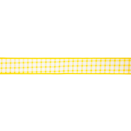 This 1 1/2" yellow/white check wired dupioni ribbon (yellow backing), perfect for crafting sunny bows 