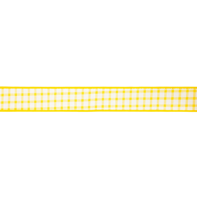 This 1 1/2" yellow/white check wired dupioni ribbon (yellow backing), perfect for crafting sunny bows 