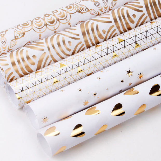30" x 10' Wrapping Paper | White/Gold Foil Triangles