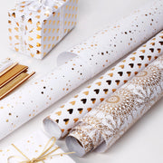 30" x 10' Wrapping Paper | White/Gold Rainbows