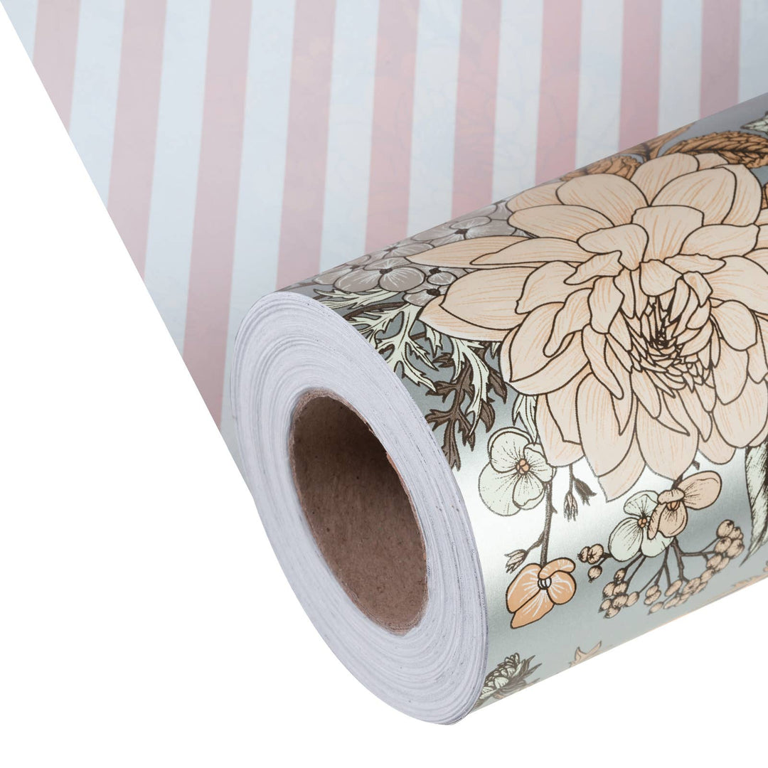 Vintage Floral Reversible Wrapping Paper - 24" X 98.5' Jumbo Roll