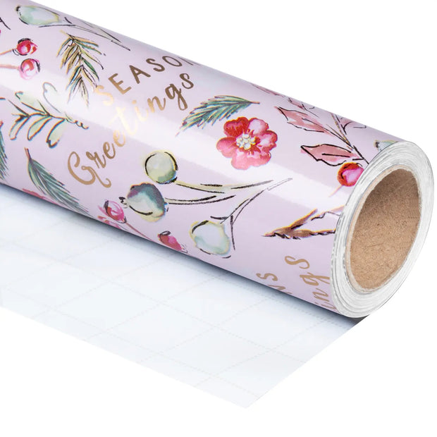 Christmas Wrapping Paper Roll - Foil - Pink Floral