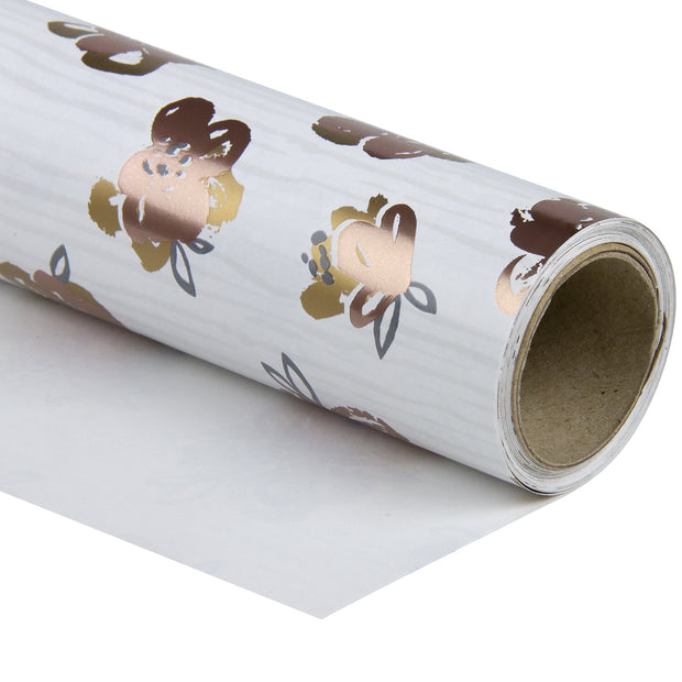 30" x 16' Floral Wrapping Paper | Pink/Gold