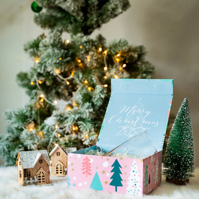 8" x 8" x 4" Collapsable Holiday Gift Box w/ 2-pcs White Tissue Paper & Magnetic Square Flap Lid | Pink And Blue Christmas Ornaments LaRibbons and Crafts