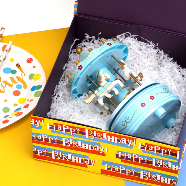 8" x 8" x 4" Colorful Happy Birthday Collapsible Magnetic Gift Box - 2 Pcs Tissue Paper LaRibbons and Crafts
