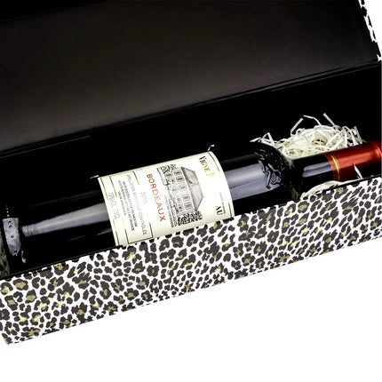 13" x 3.7" x 3.7" Glitter Leopard Collapsible Magnetic Wine Gift Box - 2 Pcs Tissue Paper LaRibbons and Crafts