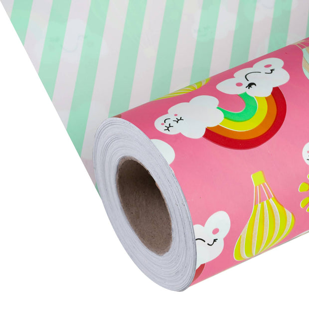 Rainbow Birthday Party Reversible Wrapping Paper - 30" X 98.5' Jumbo Roll