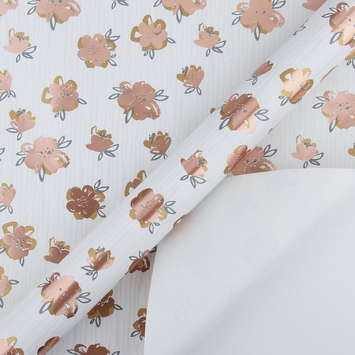 30" x 16' Floral Wrapping Paper | Pink/Gold