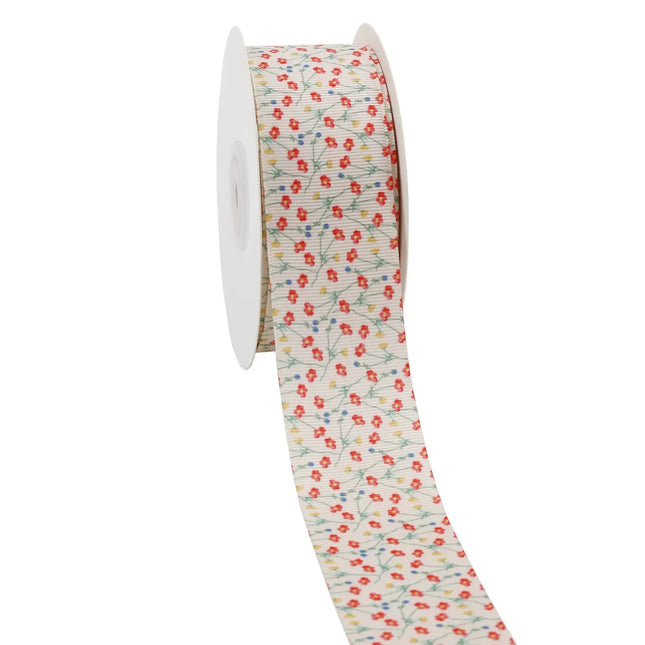 Spring Poppy Grosgrain Ribbon, delicate red poppy print on cream, ideal for gift wrapping