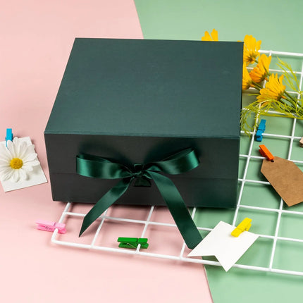 8" x 8" x 4" Collapsible Gift Box w/ Satin Ribbon & Magnetic Square Flap Lid - 2 Pcs LaRibbons and Crafts