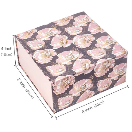8" x 8" x 4" Collapsible Gift Box w/ 2-pcs White Tissue Paper & Magnetic Square Flap Lid | Elegant Floral LaRibbons and Crafts