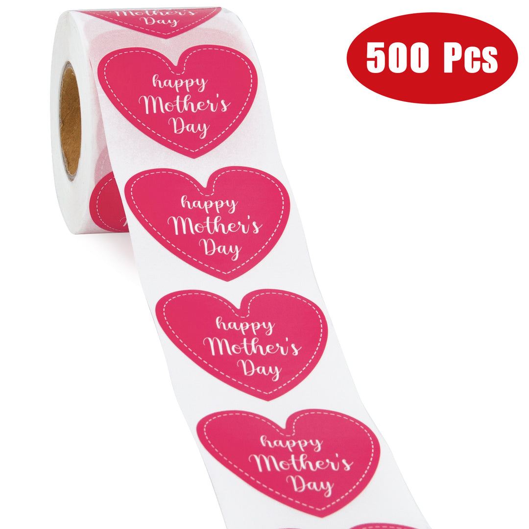 Happy Mother's Day Gift Stickers- Hot Pink Heart Design 1.97 x 2.24 inch 500 Total Labels