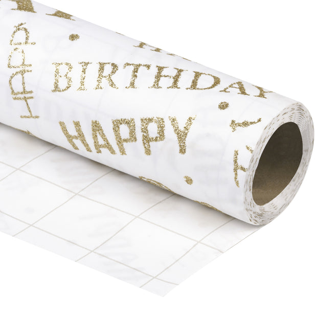 Birthday Wrapping Paper Roll - Glitter Design with Birthday Wishes - 30 inch x 16.5 feet Roll