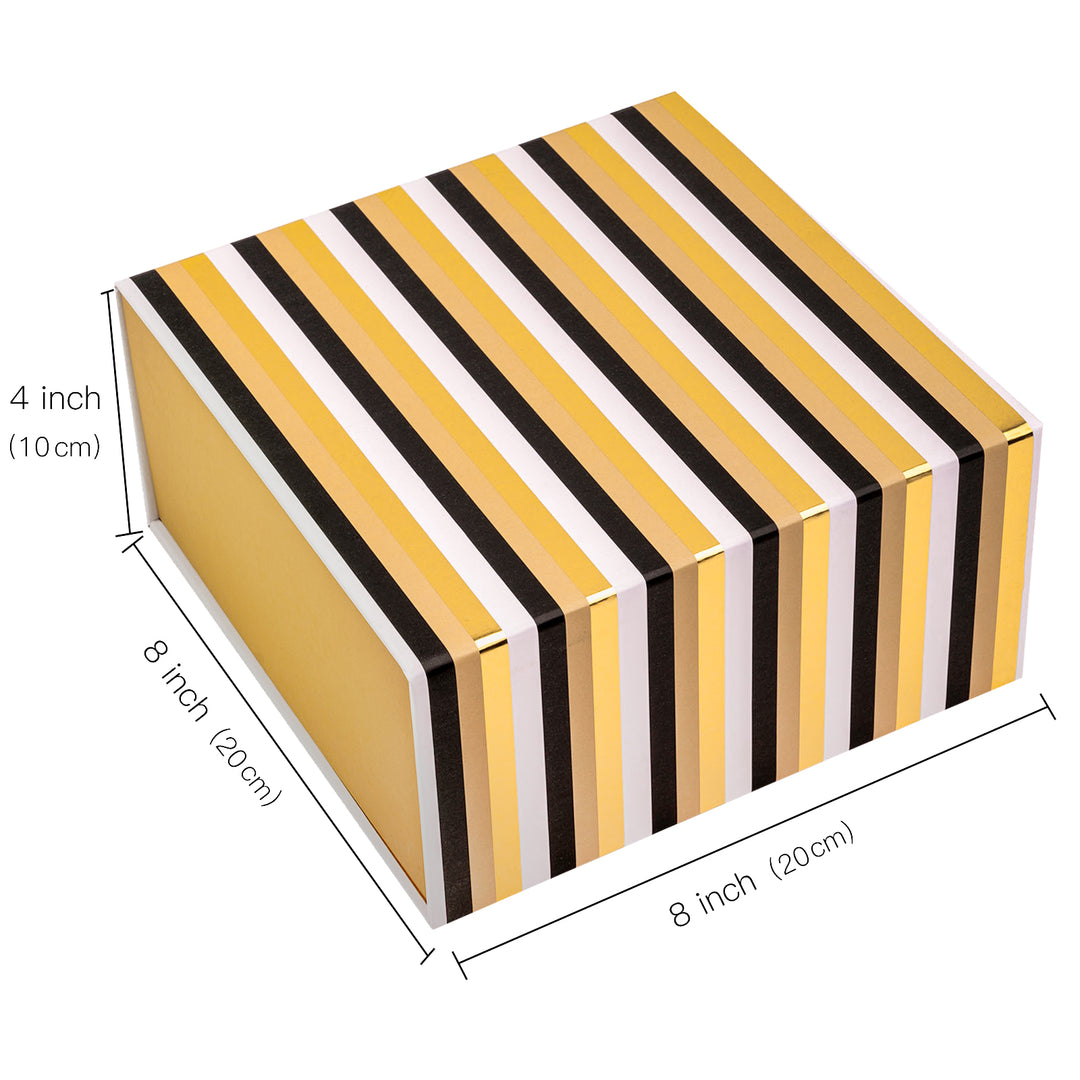 8" x 8" x 4" Classic Stripes Collapsible Magnetic Gift Box - 2 Pcs Tissue Paper