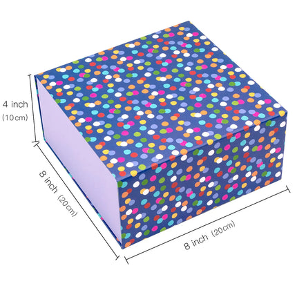 8" x 8" x 4" Colorful Polka Dots Collapsible Magnetic Gift Box - 2 Pcs Tissue Paper LaRibbons and Crafts