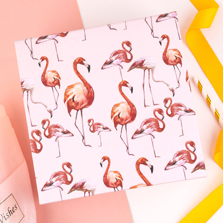 8" x 8" x 4"  Flamingo Collapsible Magnetic Gift Box - 2 Pcs Tissue Paper