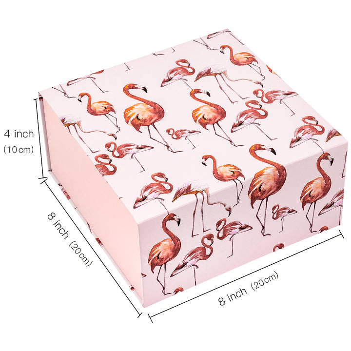 8" x 8" x 4"  Flamingo Collapsible Magnetic Gift Box - 2 Pcs Tissue Paper