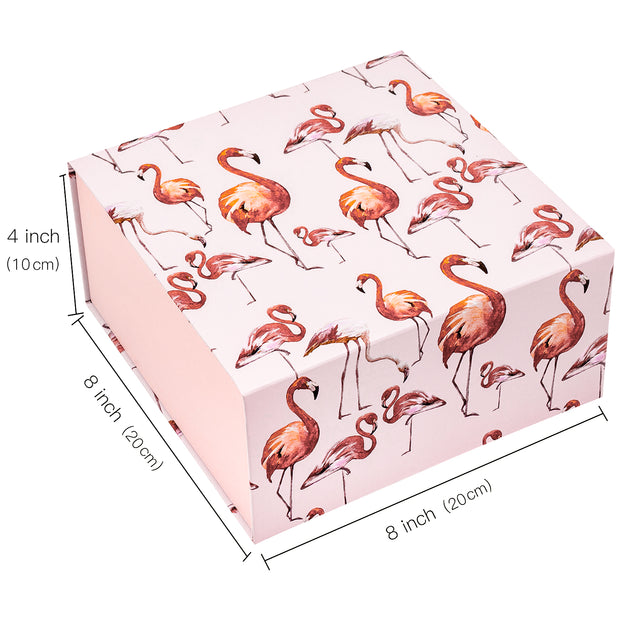 8" x 8" x 4"  Flamingo Collapsible Magnetic Gift Box - 2 Pcs Tissue Paper
