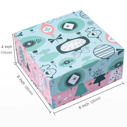 8" x 8" x 4" Collapsable Holiday Gift Box w/ 2-pcs White Tissue Paper & Magnetic Square Flap Lid | Pink And Blue Christmas Ornaments LaRibbons and Crafts