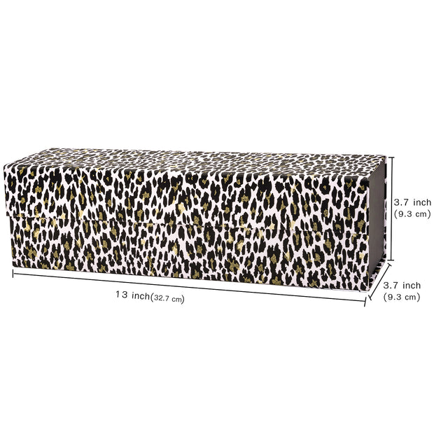 13" x 3.7" x 3.7" Glitter Leopard Collapsible Magnetic Wine Gift Box - 2 Pcs Tissue Paper