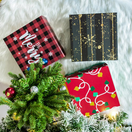 8" x 8" x 4" Collapsable Holiday Gift Box w/ 2-pcs White Tissue Paper & Magnetic Square Flap Lid | Red/Green Christmas Ornaments LaRibbons and Crafts