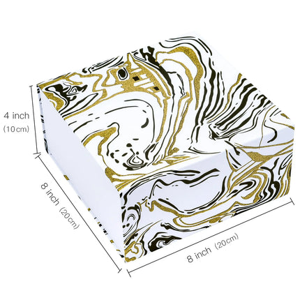 8" x 8" x 4" Collapsible Gift Box w/ 2-pcs White Tissue Paper & Magnetic Square Flap Lid | Glitter Marble LaRibbons and Crafts
