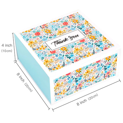 8" x 8" x 4" Yellow Floral Collapsible Magnetic Gift Box - 2 Pcs Tissue Paper LaRibbons and Crafts