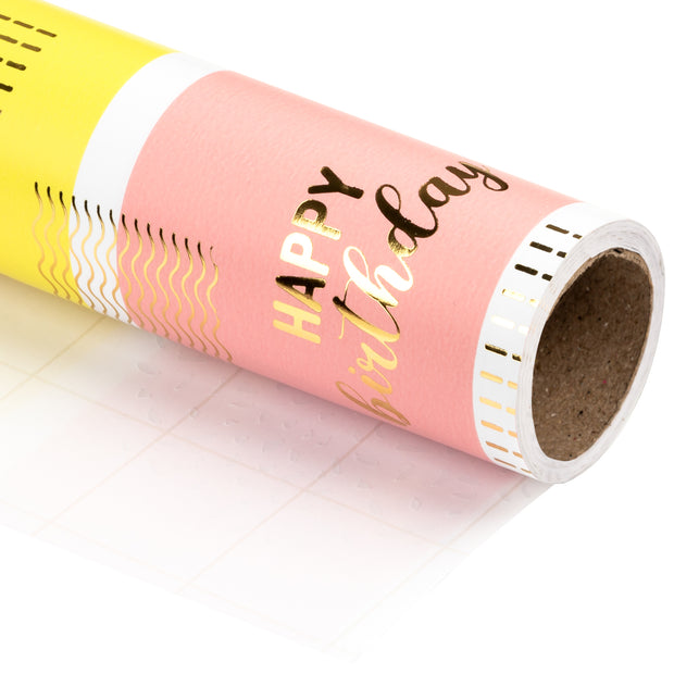 Birthday Wrapping Paper Roll - Pastel Rainbow Stripes Design - 30 inch x 16.5 feet Roll