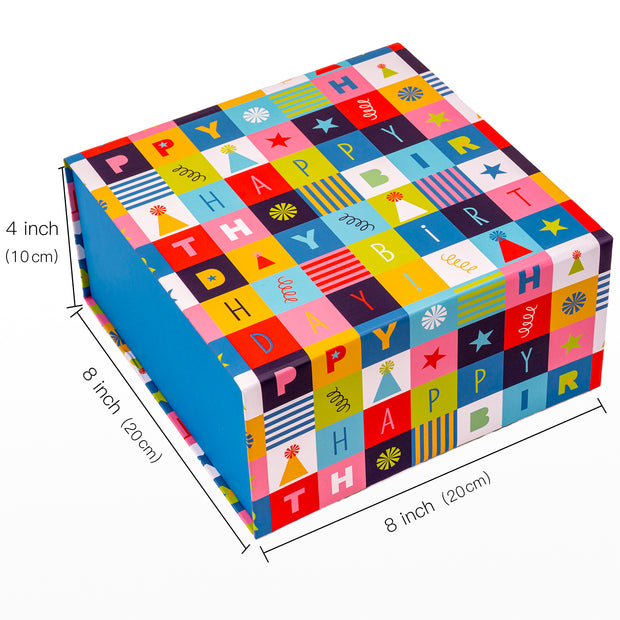 8" x 8" x 4" Irregular Square Color Blocking Collapsible Magnetic Gift Box - 2 Pcs Tissue Paper