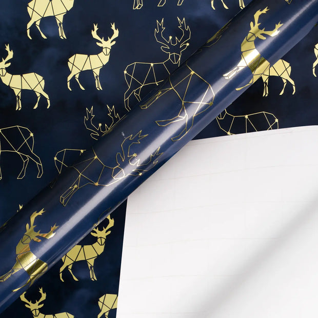 Christmas Wrapping Paper Roll - Gold Reindeer Constellations