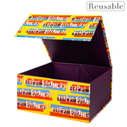 8" x 8" x 4" Colorful Happy Birthday Collapsible Magnetic Gift Box - 2 Pcs Tissue Paper