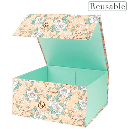 8" x 8" x 4" Collapsable Gift Box w/ 2-pcs White Tissue Paper & Magnetic Square Flap Lid | Wedding Rings LaRibbons and Crafts