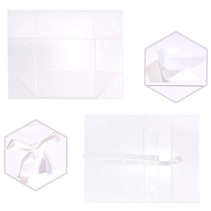 14" x 9" x 4.3" Collapsible Gift Box w/ Satin Ribbon & Magnetic Square Flap Lid - White LaRibbons and Crafts