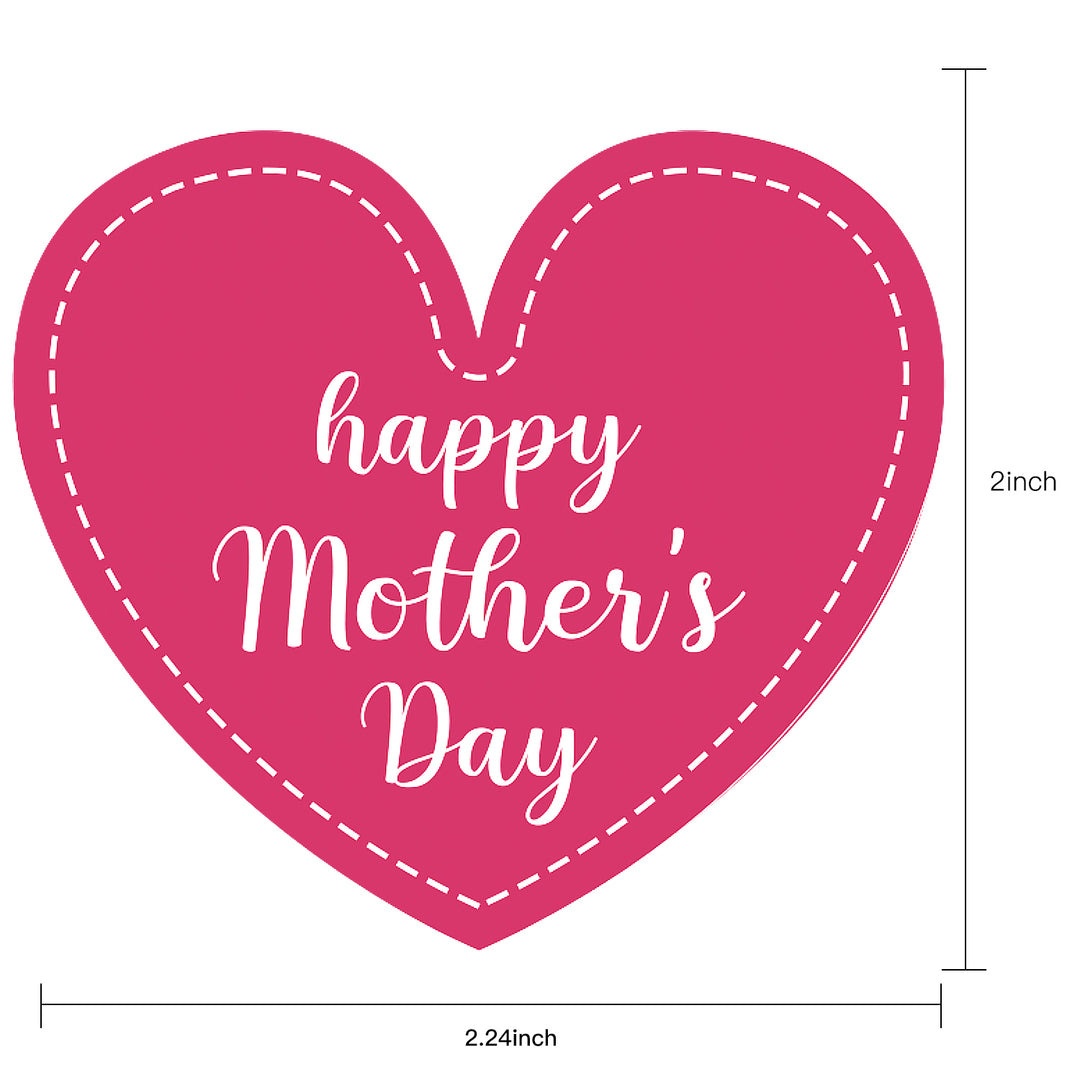 Happy Mother's Day Gift Stickers- Hot Pink Heart Design 1.97 x 2.24 inch 500 Total Labels