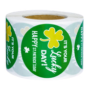 St.Patrick's Day Stickers Roll - Lucky Shamrock Design - 2 x 2 Inch 500 Total Labels