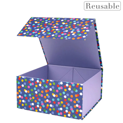 8" x 8" x 4" Colorful Polka Dots Collapsible Magnetic Gift Box - 2 Pcs Tissue Paper LaRibbons and Crafts