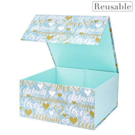 8" x 8" x 4" Loving Hearts with Love Lettering Collapsible Magnetic Gift Box - 2 Pcs Tissue Paper LaRibbons and Crafts