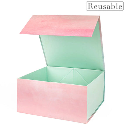 8" x 8" x 4" Gradient Color Collapsible Magnetic Gift Box - 2 Pcs Tissue Paper LaRibbons and Crafts