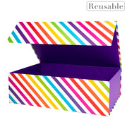 14" x 9" x 4.3" Colorful Rainbow Stripes Collapsible Magnetic Gift Box - 2 Pcs Tissue Paper