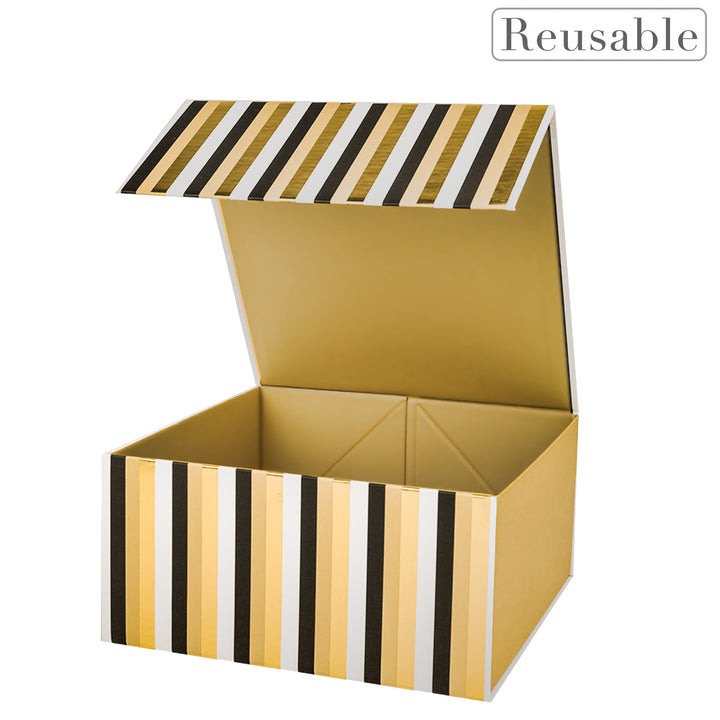 8" x 8" x 4" Classic Stripes Collapsible Magnetic Gift Box - 2 Pcs Tissue Paper