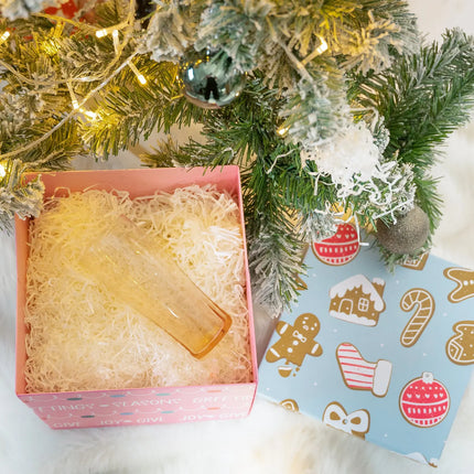 9" x 9" x 9" Collapsable Holiday Gift Box w/ 2-pcs White Tissue Paper & Removable Lid | "Christmas Ornaments" Pink/Blue LaRibbons and Crafts