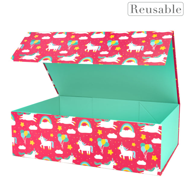 14" x 9" x 4.3"  Rainbow Pony Collapsible Magnetic Gift Box - 2 Pcs Tissue Paper