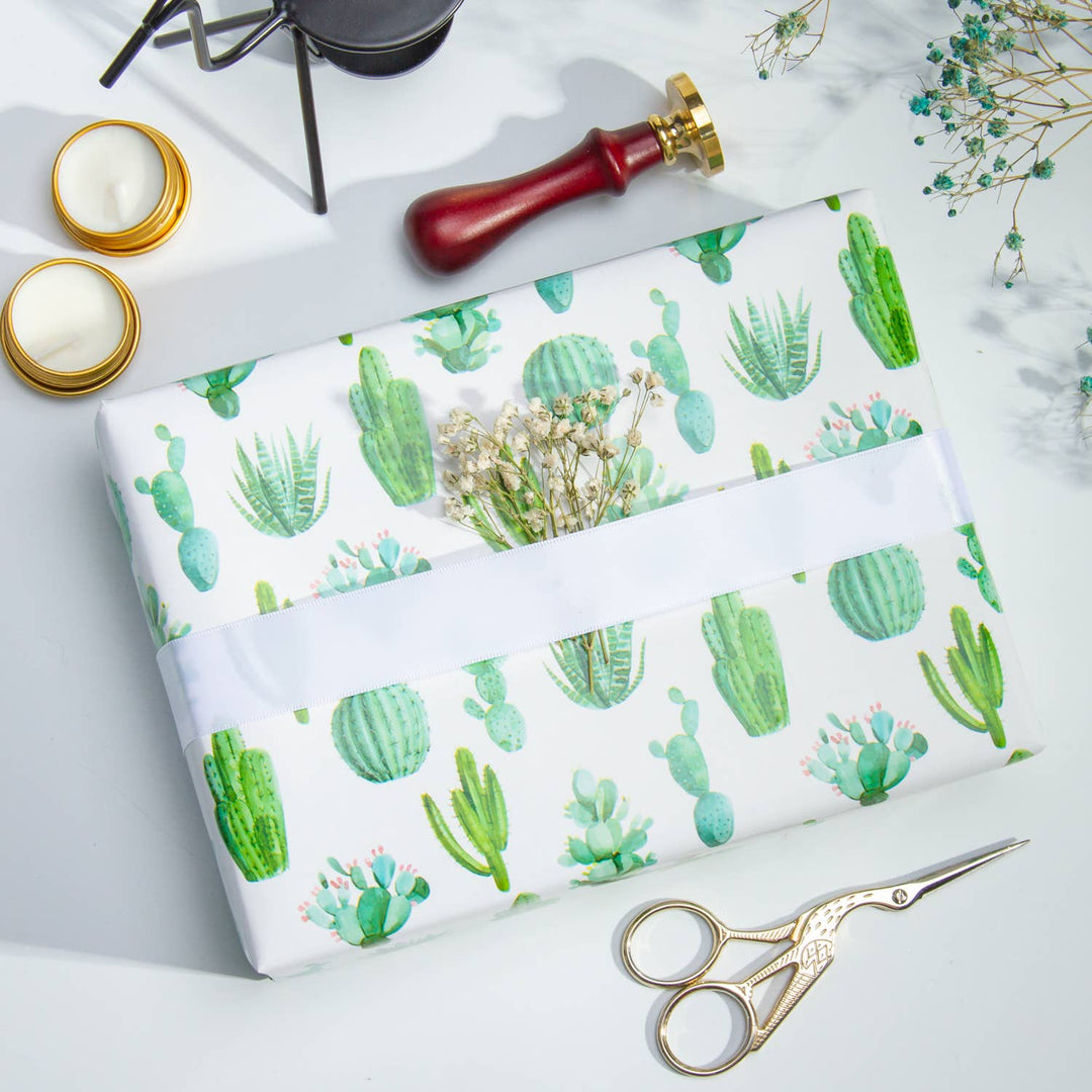 Watercolor Cactus Reversible Wrapping Paper - 30" X 98.5' Jumbo Roll