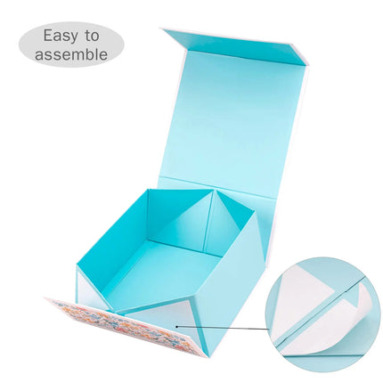 8" x 8" x 4" Yellow Floral Collapsible Magnetic Gift Box - 2 Pcs Tissue Paper LaRibbons and Crafts