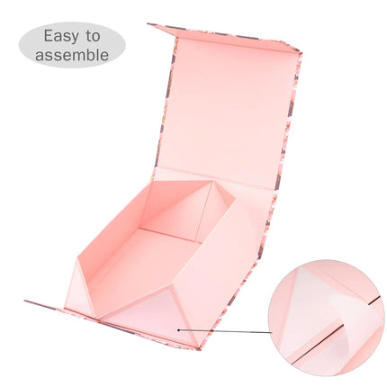 8" x 8" x 4" Collapsible Gift Box w/ 2-pcs White Tissue Paper & Magnetic Square Flap Lid | Elegant Floral LaRibbons and Crafts