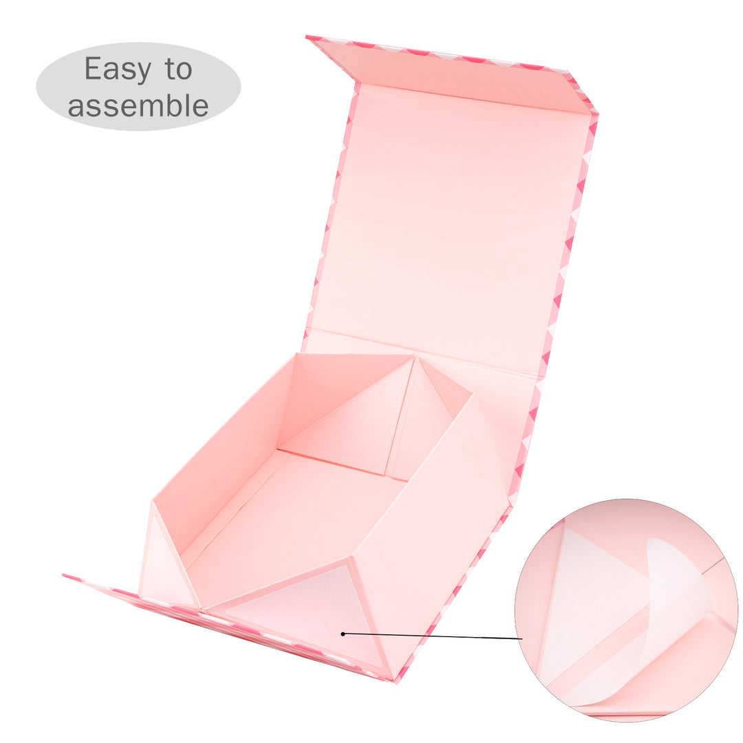 8" x 8" x 4" Light Pink and White Plaid Collapsible Magnetic Gift Box - 2 Pcs Tissue Paper