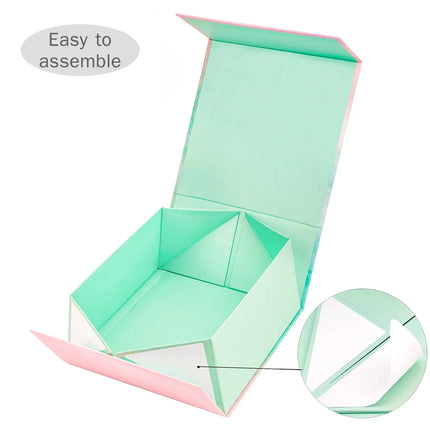 8" x 8" x 4" Gradient Color Collapsible Magnetic Gift Box - 2 Pcs Tissue Paper LaRibbons and Crafts