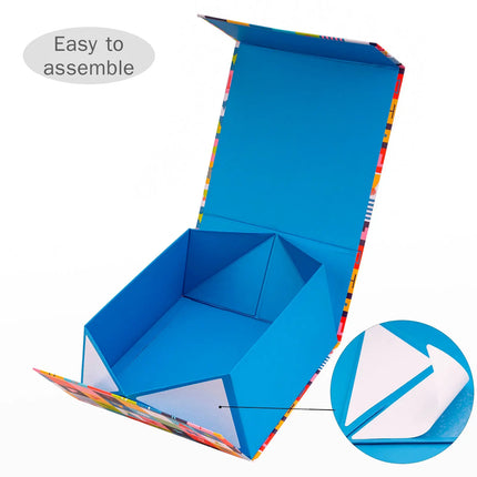 8" x 8" x 4" Irregular Square Color Blocking Collapsible Magnetic Gift Box - 2 Pcs Tissue Paper LaRibbons and Crafts