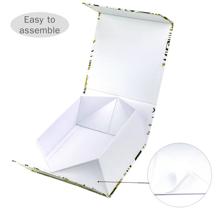 8" x 8" x 4" Collapsible Gift Box w/ 2-pcs White Tissue Paper & Magnetic Square Flap Lid | Glitter Marble LaRibbons and Crafts